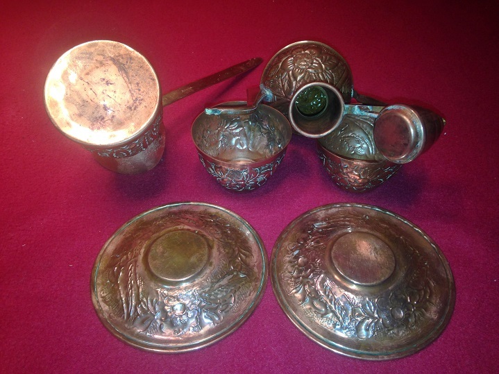 Vintage Incuse Copper Coffee Set Turkish
