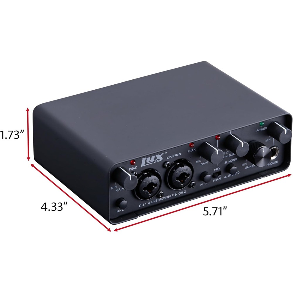 LyxJam 2x2 Recording USB Audio Interface W/ ASIO Driver & Studio Software Bundle