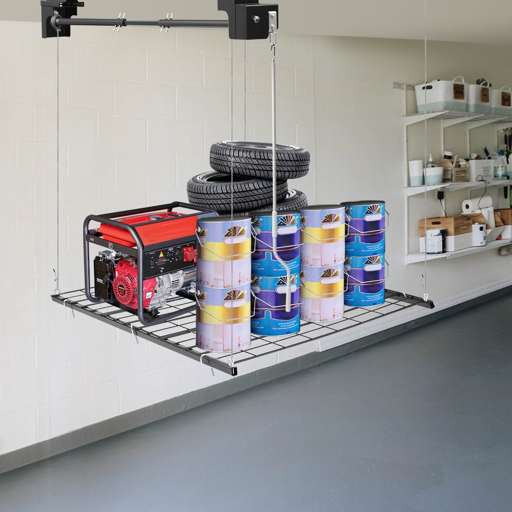 250lb Overhead Garage Lifting Storage Rack Adjustable Height Garage Storage Rack