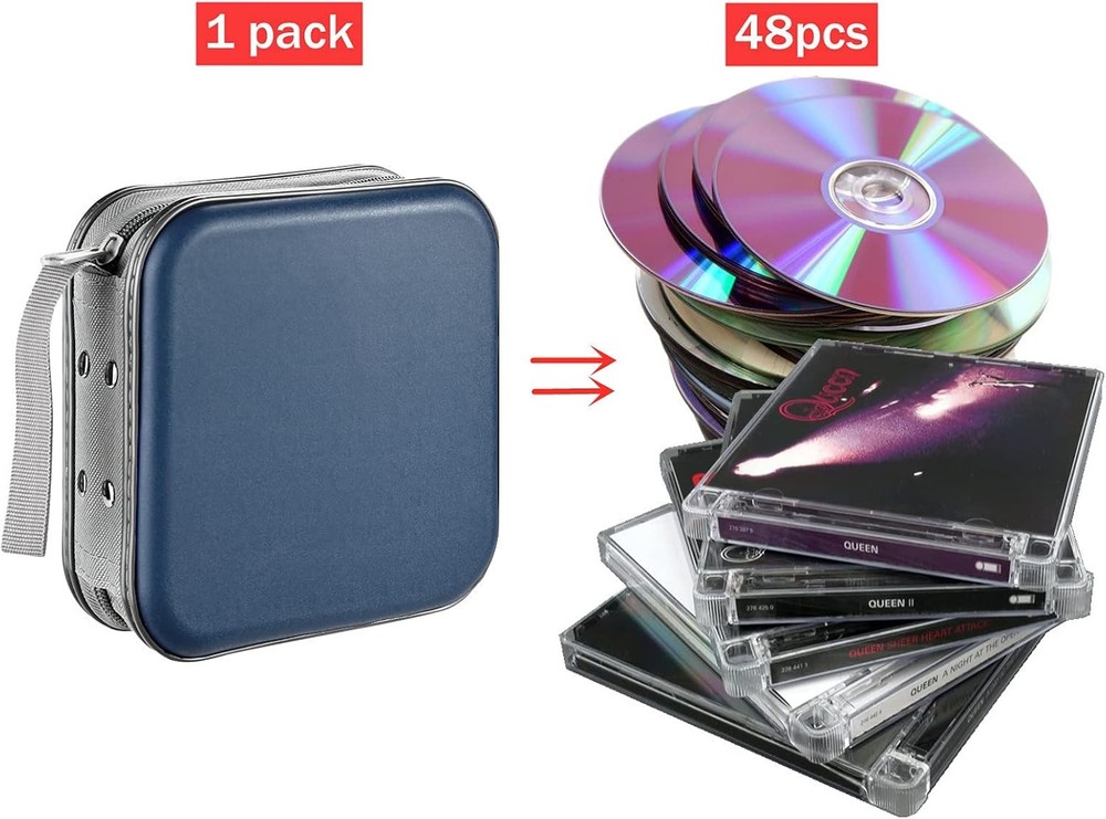 DVD Case, 48 Capacity CD Case Portable Holder Storage Hard Dark blue