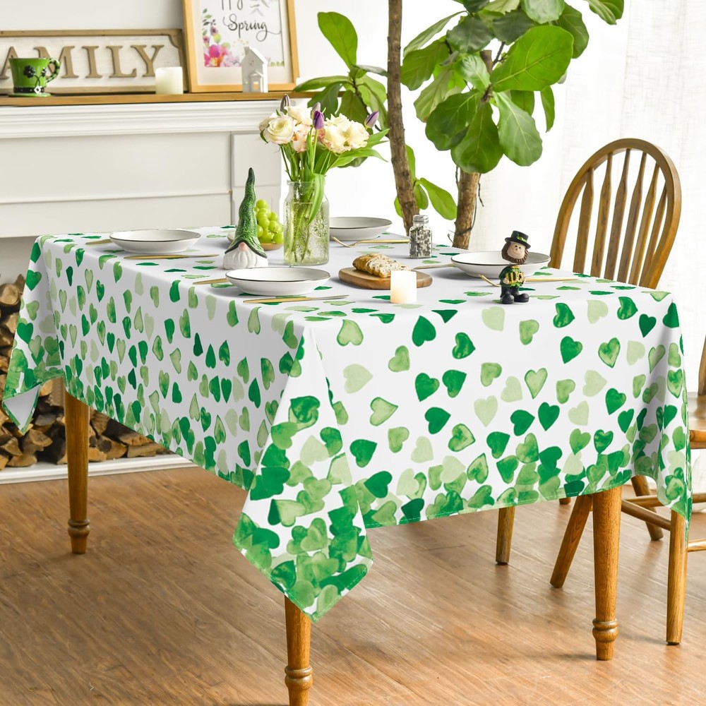 St. Patrick's Day Tablecloth 52×70 Inch Rectangular, Green Love Pattern Waterc