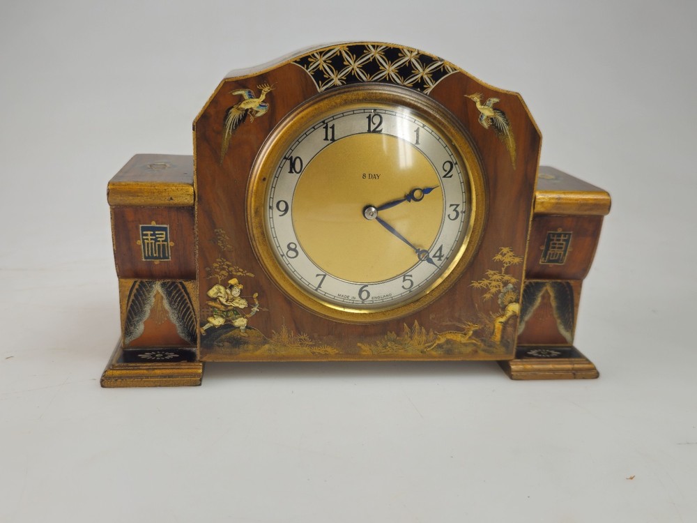 Fine Smiths Chinoiserie Lacquered Mantel Clock