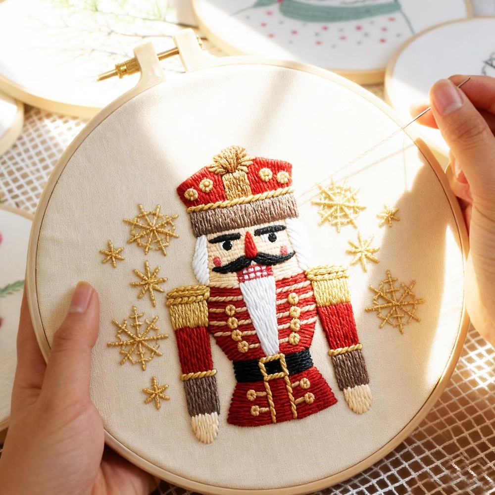 Christmas Embroidery Kit DIY Hand Starter Cross mini, Nutcracker