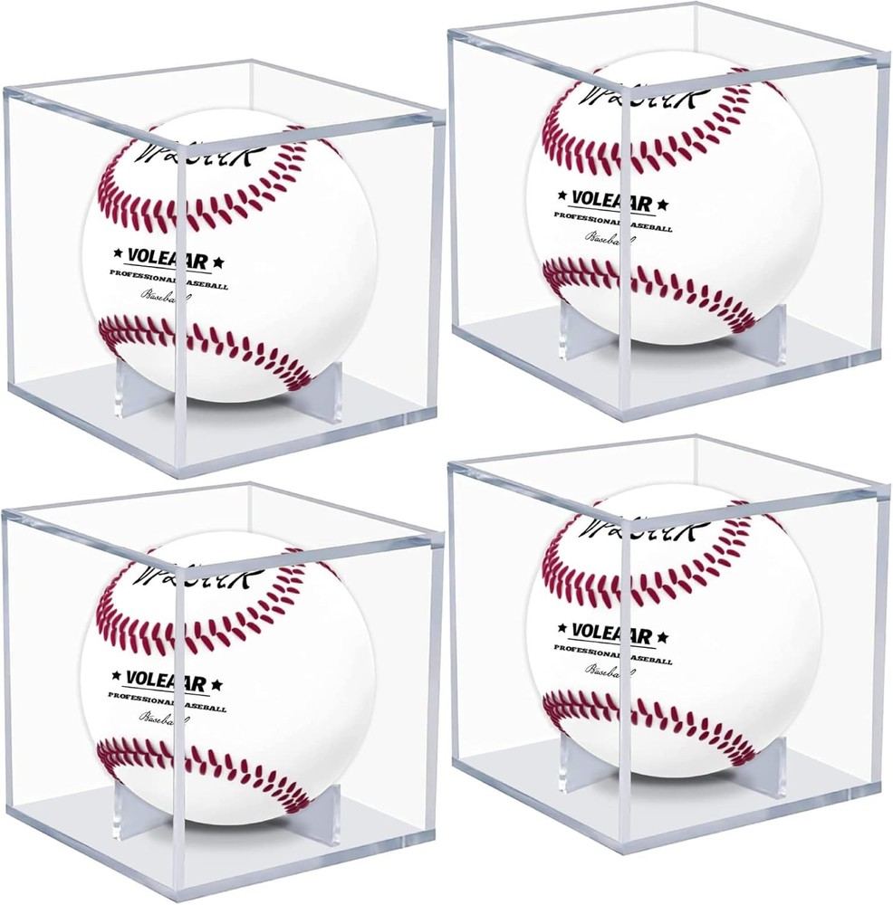 Baseball Display Case 4 Pack, UV Protected Acrylic Square 4 PACK, Clear