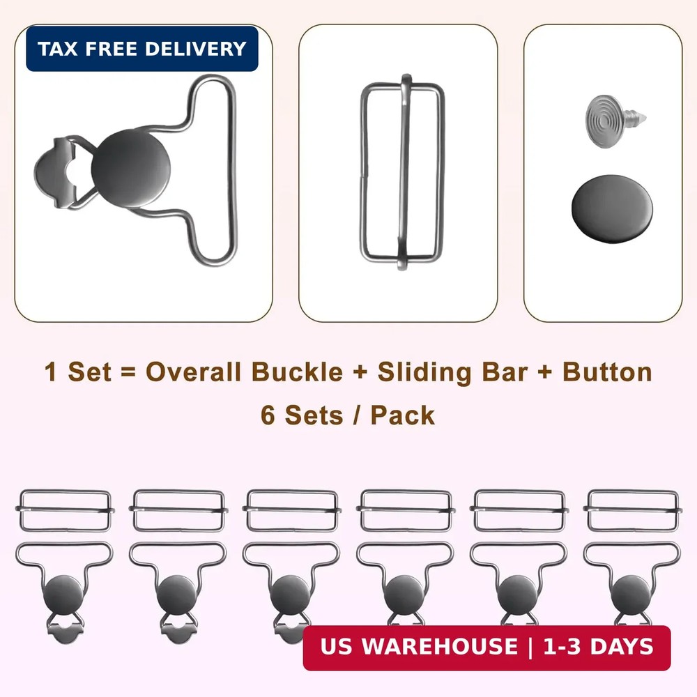6 Sets Metal Overall Buckles Replacement Overall Clasp Replacement Suspender Cli