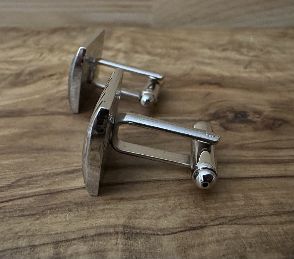 Silver And Black Striped Rectangle Cufflinks