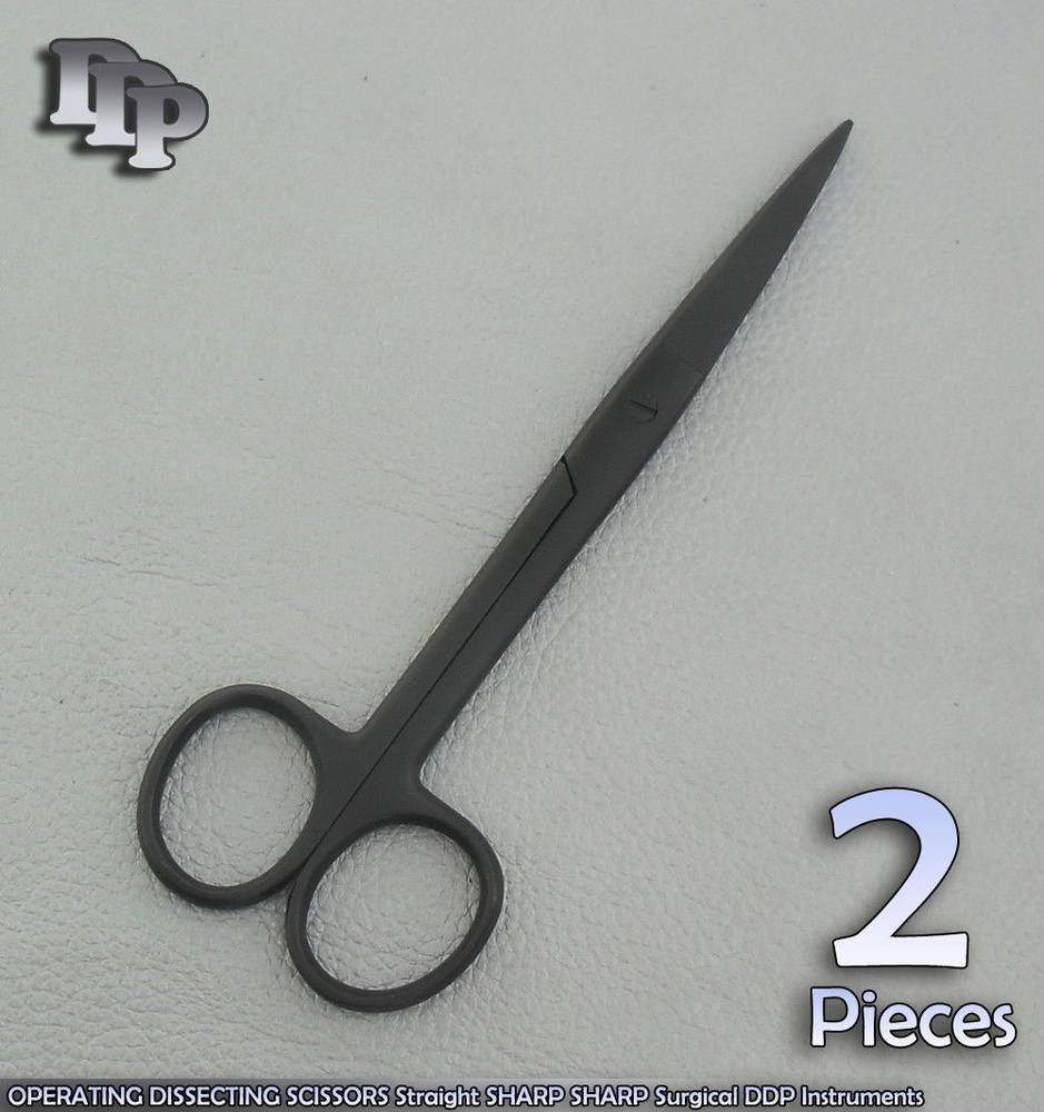 2 Pcs Operating Dissecting Scissor 5.5'' Sharp Black Coated Surgical Instruments