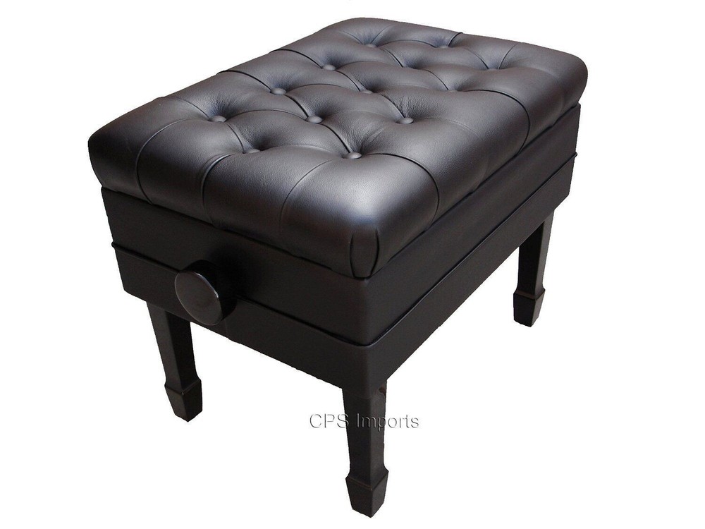 GENUINE LEATHER  ADJUSTABLE PIANO BENCH/STOOL- EBONY SATIN OPENED ITEM