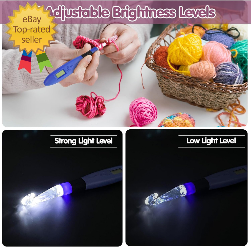 Crochet Hook with 18 Different Size for Stitch Row Counter Light Interchangeable