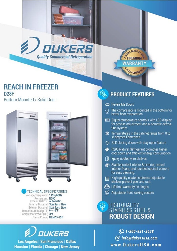DUKERS D28F, BOTTOM Mount 1-Door FREEZER