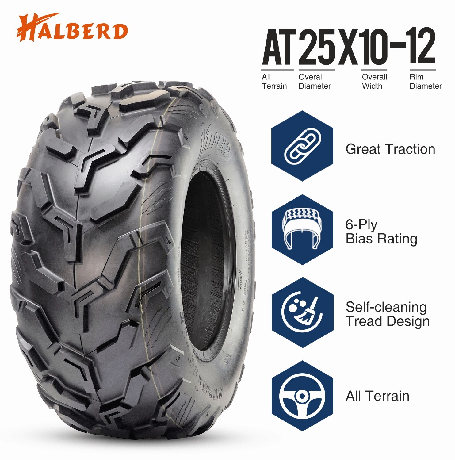 Full Set 4 25x8-12 25x10-12 ATV Tires 6Ply Mud UTV Eco-Friendly Replacement Tire
