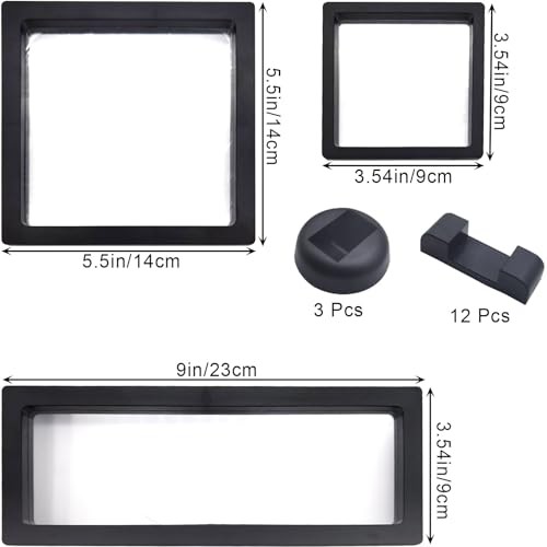 9PCS 3D Floating Display Case, Challenge Coin Display Stand Holder Frames Black