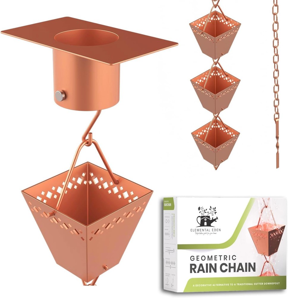Rain Chain Kit w/Adapter & Extension | Copper Rain Chains for Gutters 10 ft | Ra