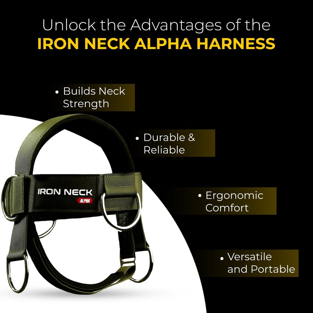 Iron Neck Trainer, Exerciser, & Alpha Harness, Green - Harness