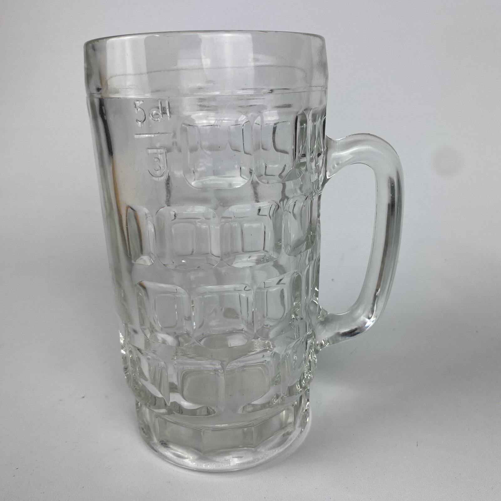 VTG Dimple Thumbprint Glass Mug Heavy Clear Pint Beer .5 L Stein Man Cave Bar