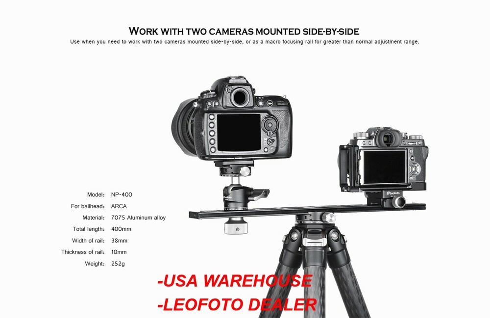 Leofoto NP-400 400mm double platform / two cameras mounted