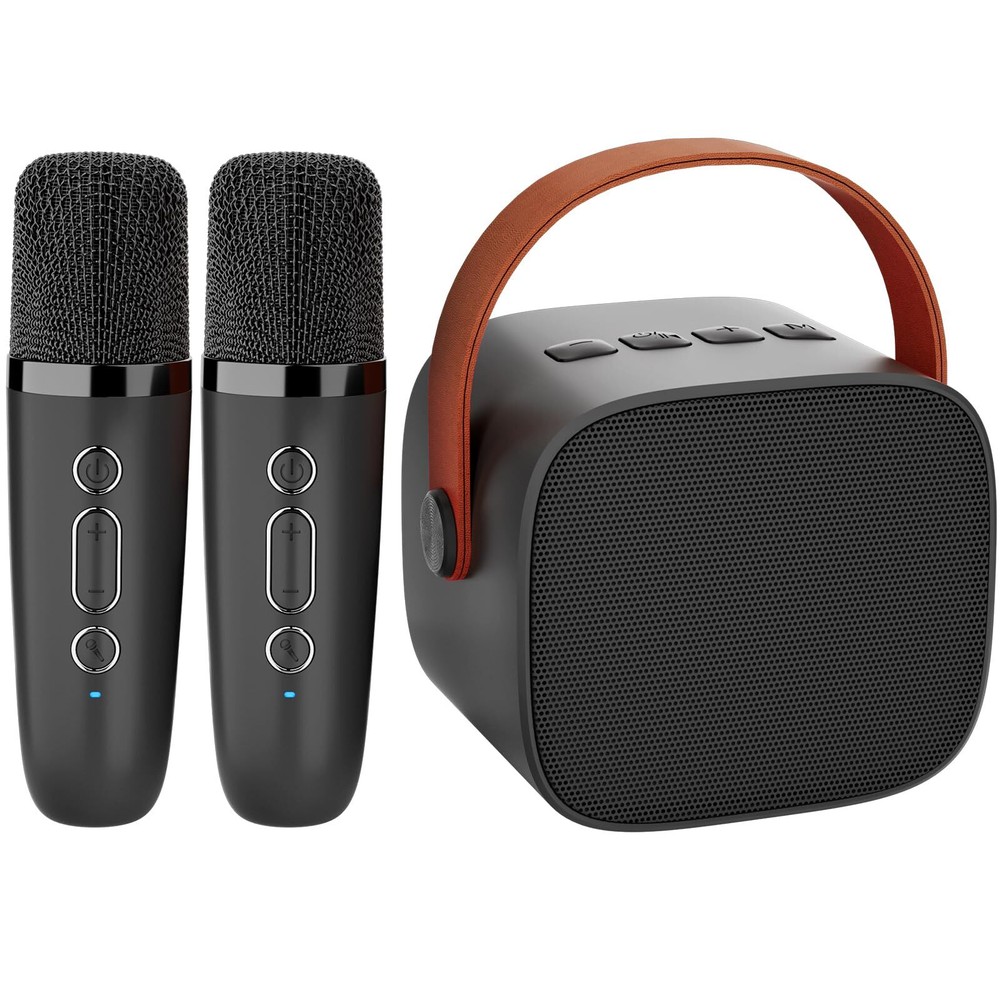 Mini Karaoke Machine with 2 Wireless Microphone,Bluetooth Speaker for Kids an...