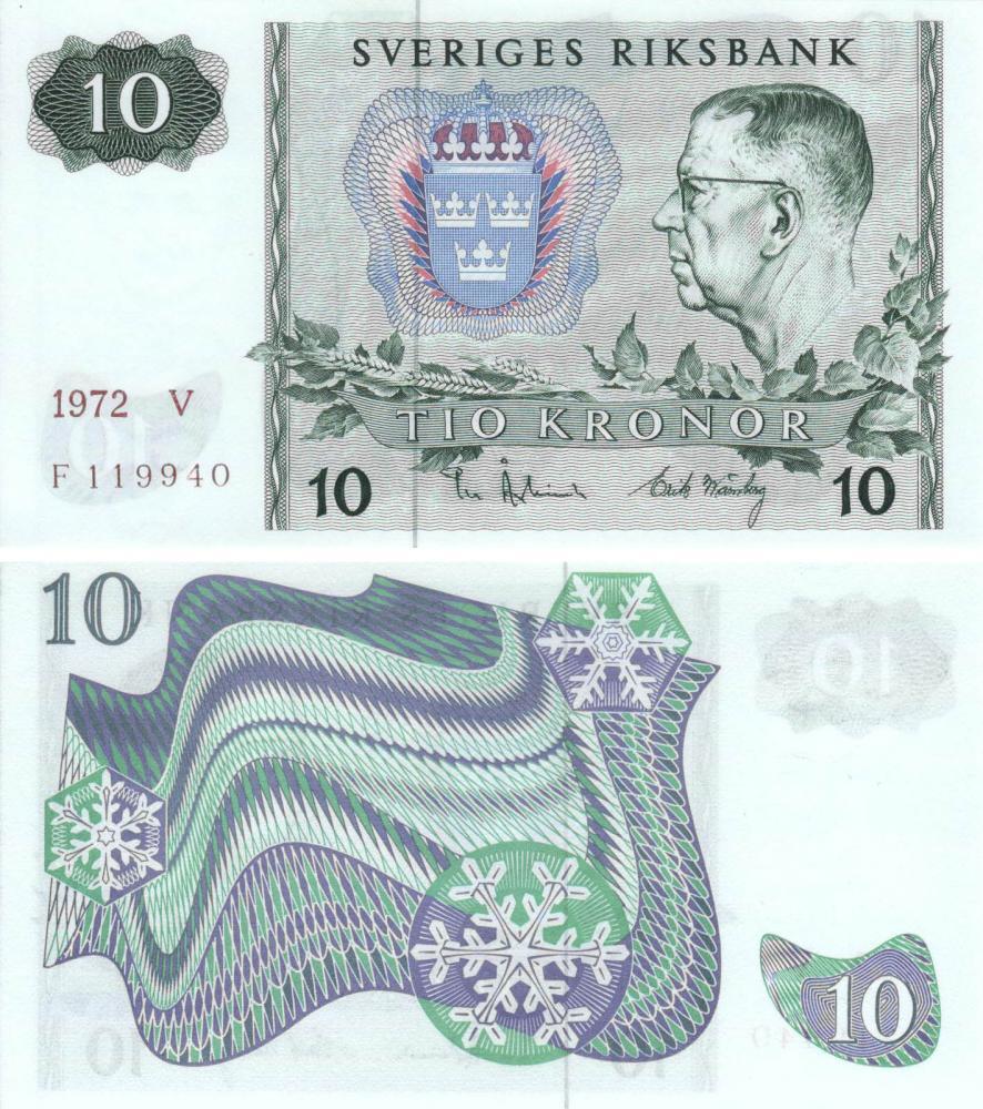 Sweden 10 kronor 1972 UNC (P52)