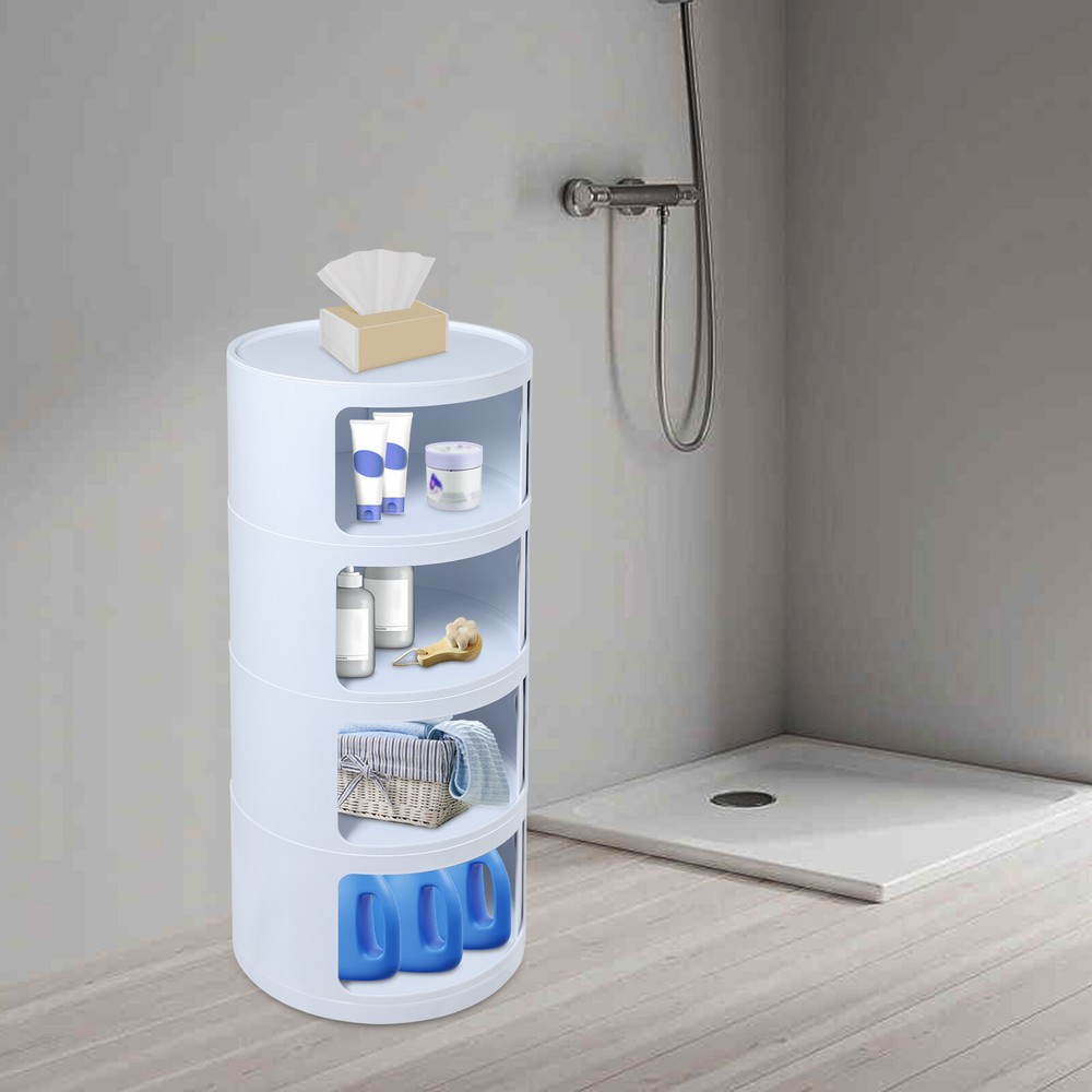 Modern Four layer Multifunctional End Table Storage Cabinet, Round Nightstand