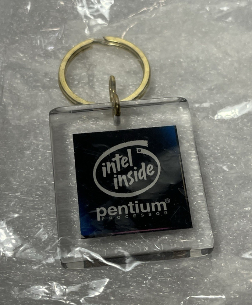 VTG Intel Inside Pentium Processor Keychain with CPU Chip Lucite Acrylic 90s NOS