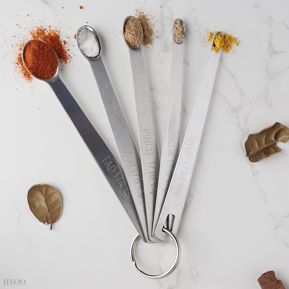 5 Pcs Mini Measuring Spoons Set - Stackable Design, 1/4, 1/8, 1/16, 1/32, 1/6...