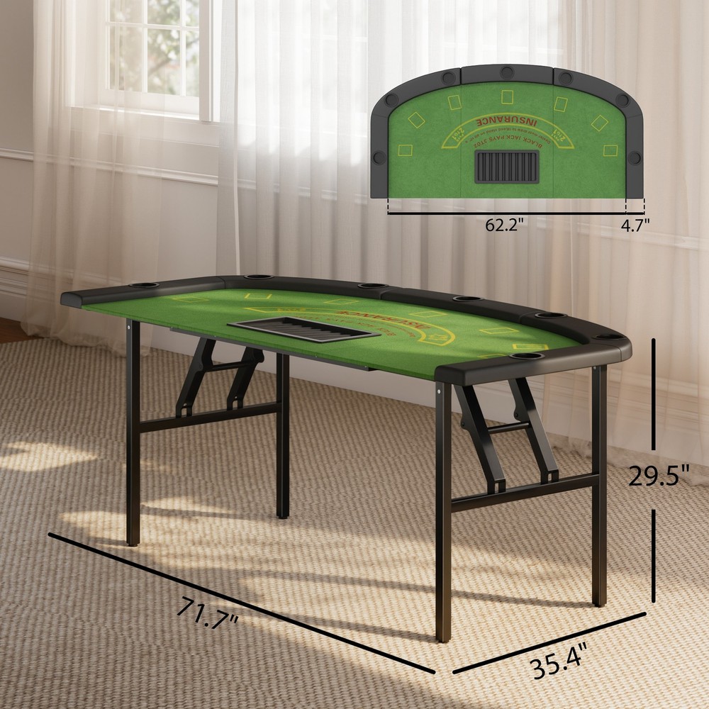 Soozier 72" Foldable Poker Table, Portable 8-Player Blackjack Table, Green