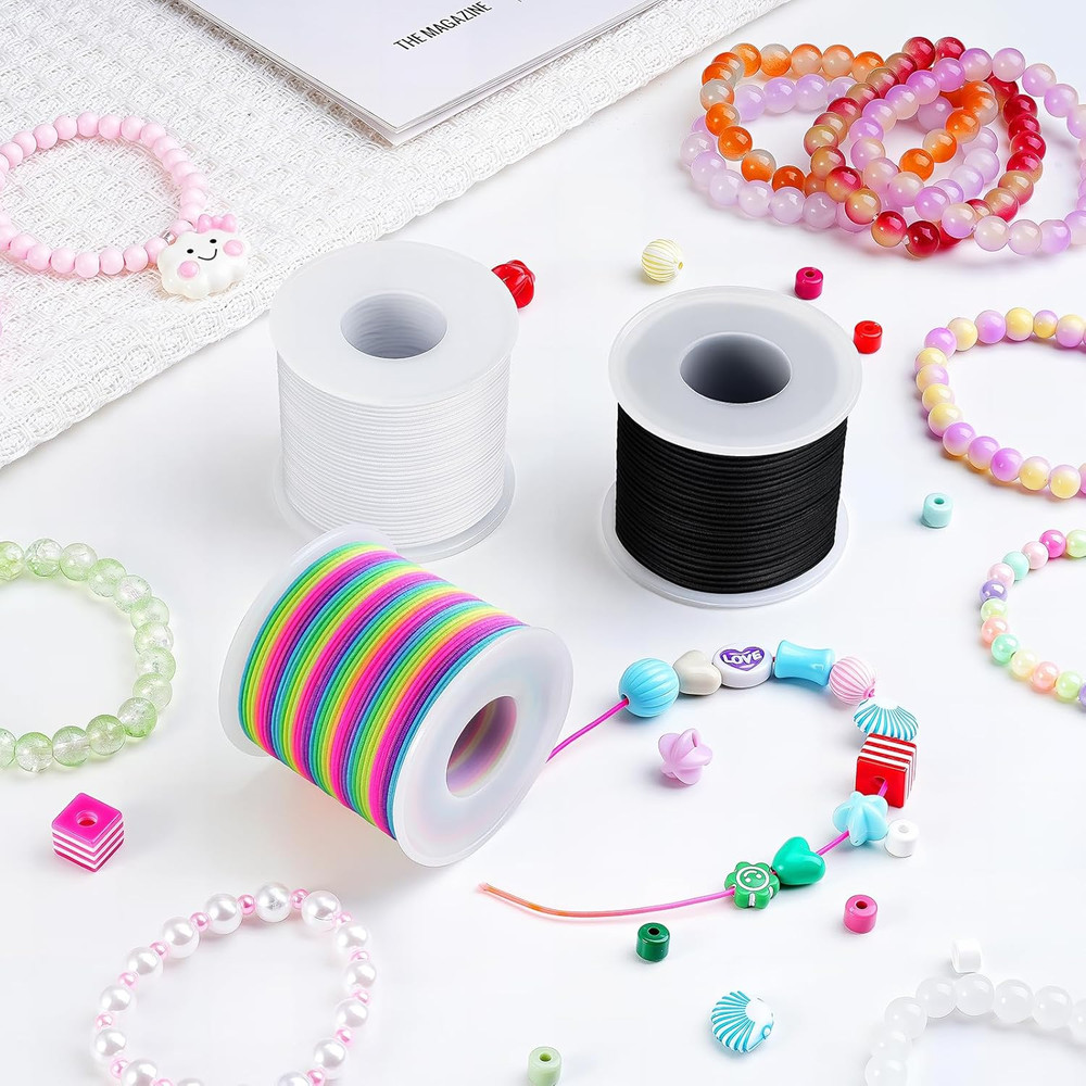 Stretchy Bracelet String Kit with Scissors & Beading Needle, 4 Rolls Elastic Str
