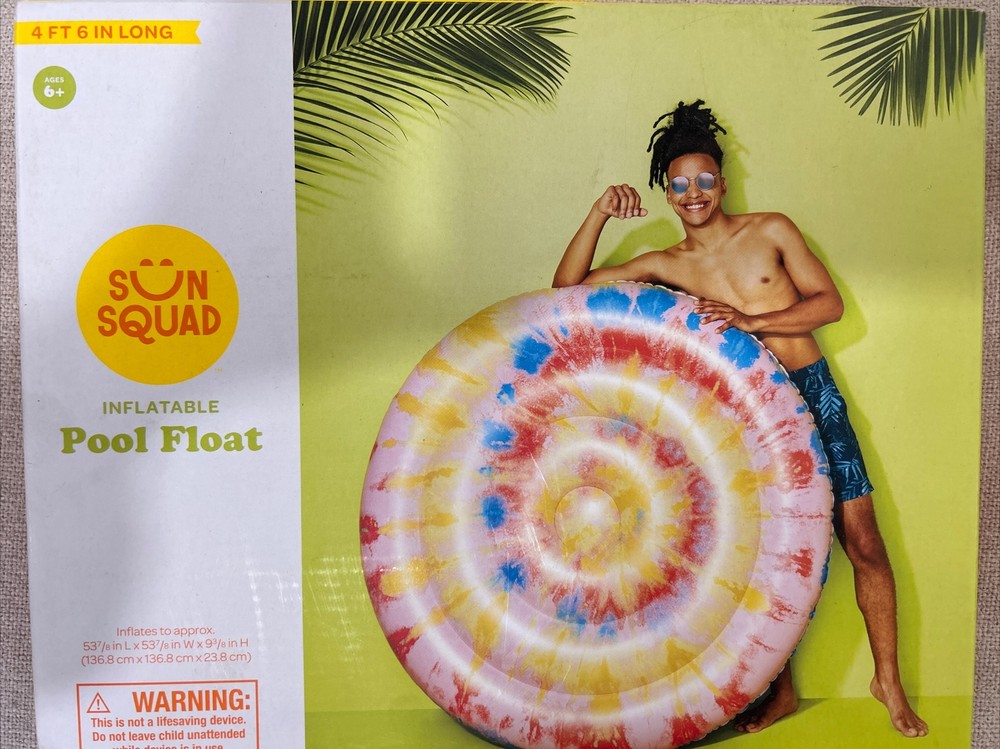 Sun Squad Inflatable Round Tie Dye Pattern 4ft Pool Float NIB