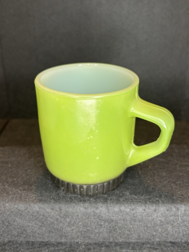 Vintage Anchor Hocking Fire King Green Brown Mug Cup Ribbed Stackable Single