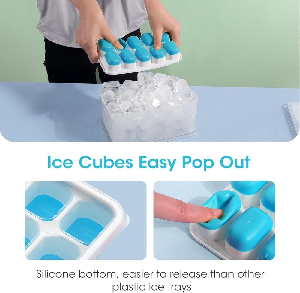 Elegantly Stackable Blue Silicone Ice Cube Trays with Easy-Pop Release - 4 Pack