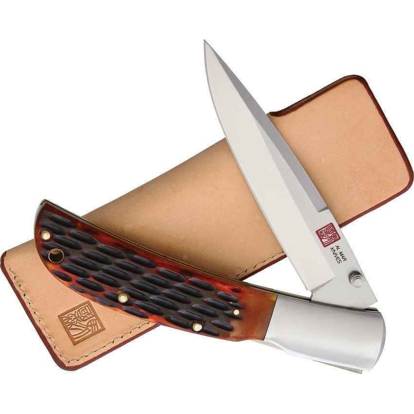 Al Mar Eagle Lockback Folding Pocket Knife Honey Jigged Bone Handle