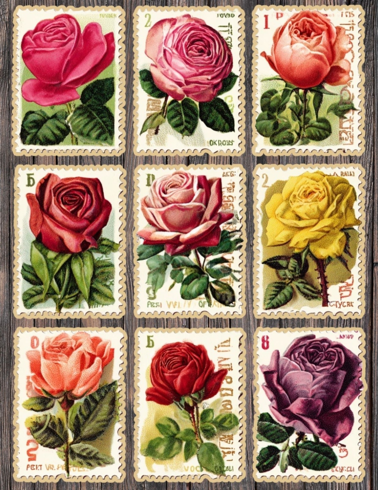 Vintage Style Rose Stamp Vinyl Stickers Set Scrapbooking Laptop Waterbottle