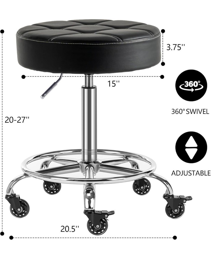 Lockable Rolling Stool Adjustable Swivel Stool with Noiseless Rubber Wheels Du