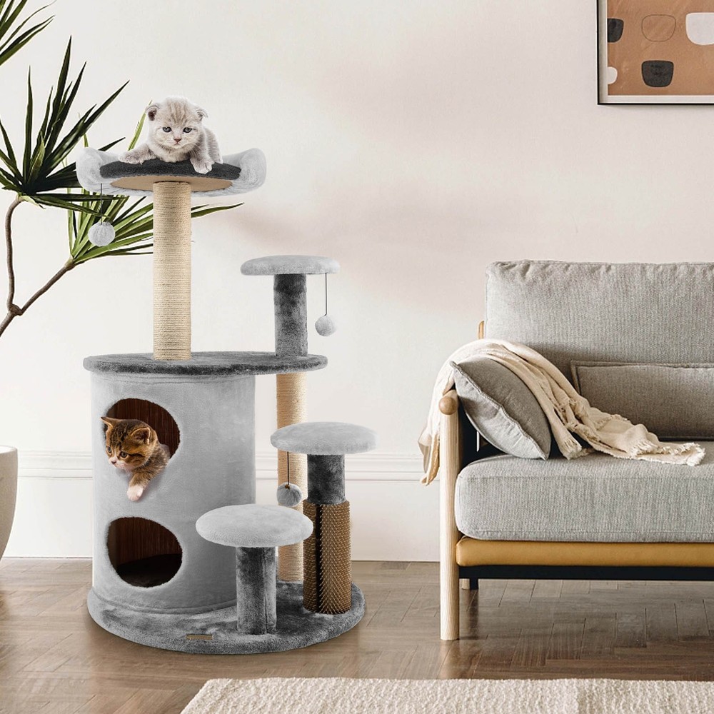 40" Cat Tree Tower Multi-Level Activity Tree with 2-Tier Cat-Hole Condo Grey