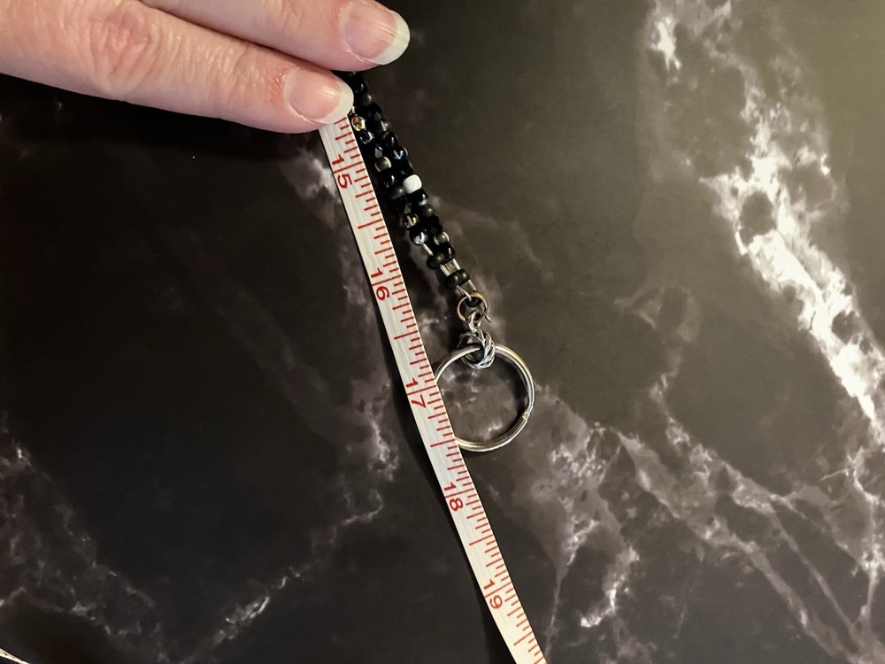 Black Beaded Lariat Badge Holder Keychain