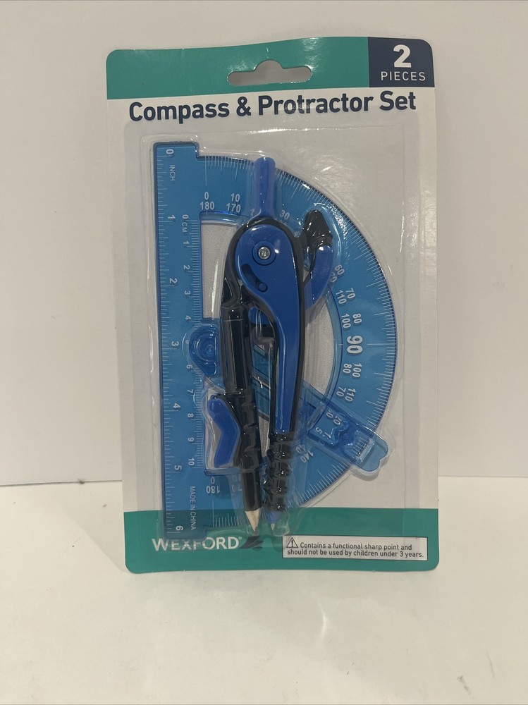 Wexford Elementary School Compass & Protractor Set, 2 Piece Blue