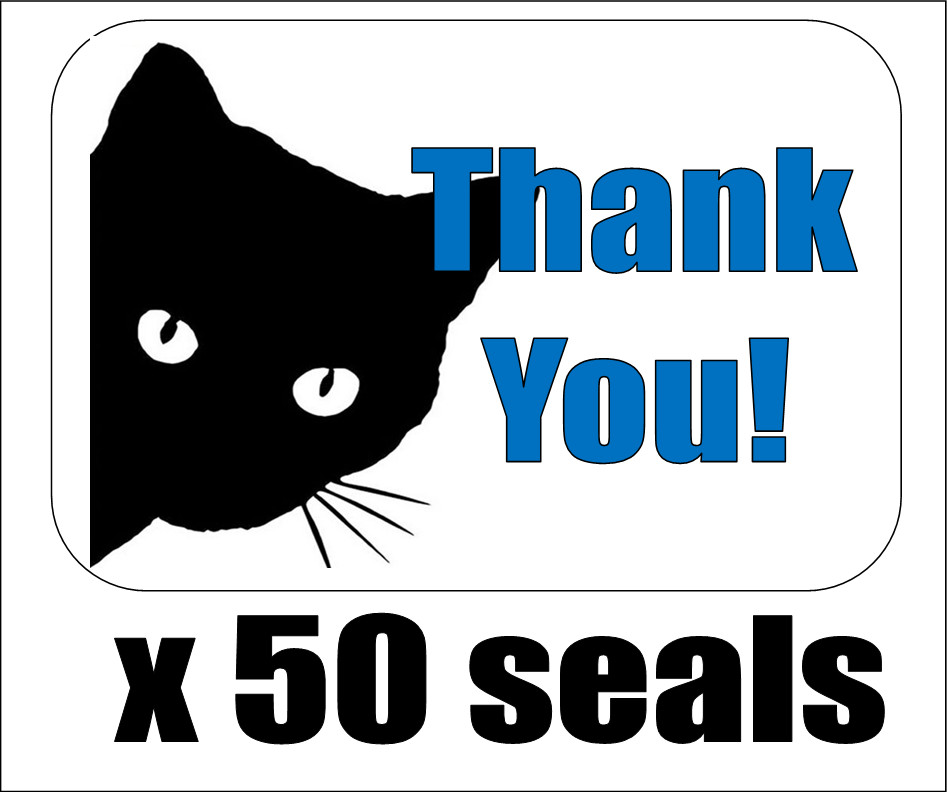 50 Cat Face Silhouette Thank You! Envelope Seals / Labels / Stickers, 1" x 1.5"