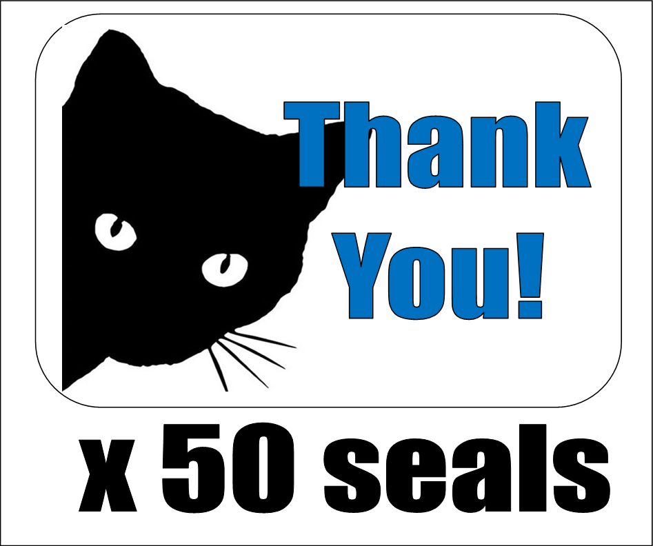 50 Cat Face Silhouette Thank You! Envelope Seals / Labels / Stickers, 1" x 1.5"