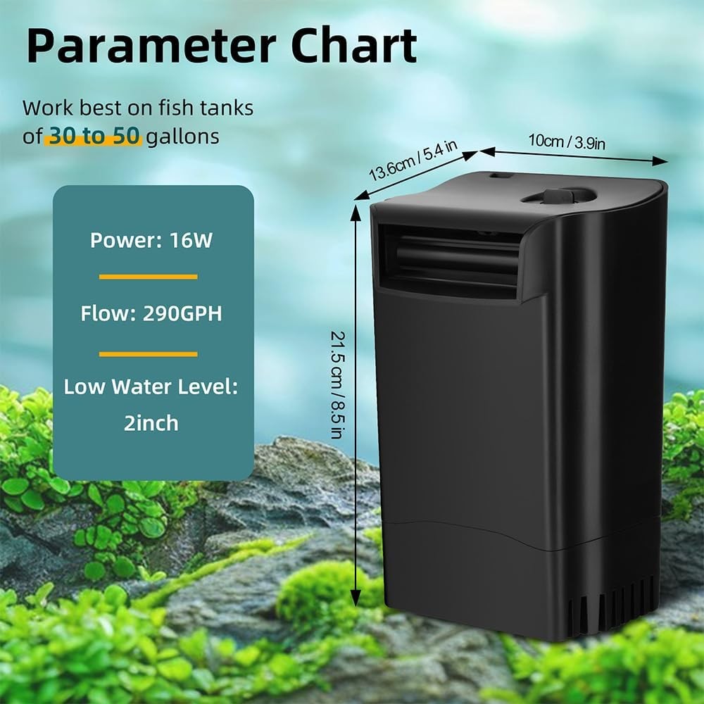 Turtle Tank Filter Internal Power Aquarium Filter Low Water Level Biofiltration