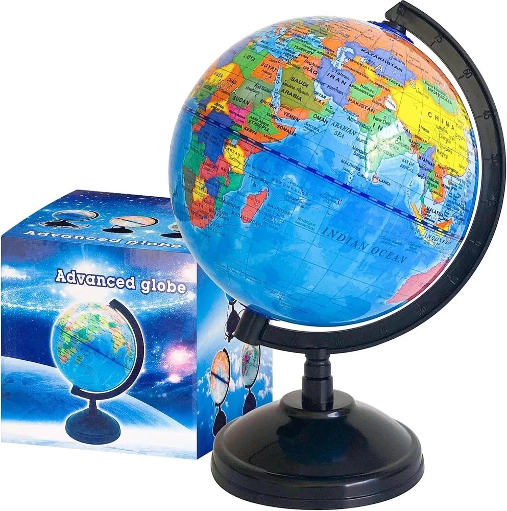 6-Inch Rotating World Globe, Earth Map, Ocean Geography Desktop Learning