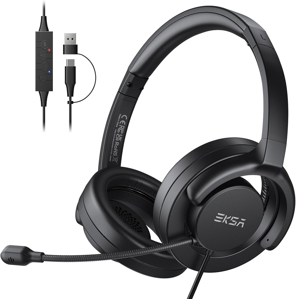 EKSA H27 USB Computer Headset with Microphone for Work, PC Headset with Noise Ca