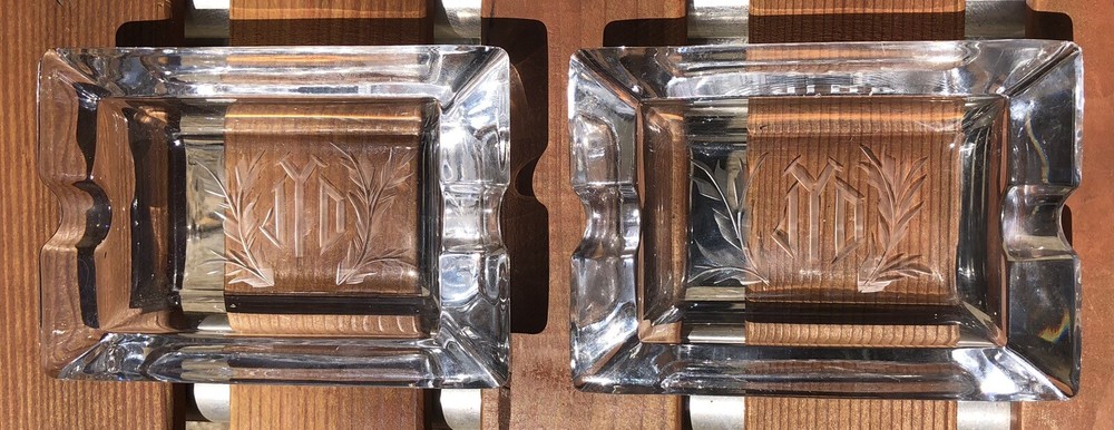 Pair(2) Mid Century Etched Initial JYD Ashtrays