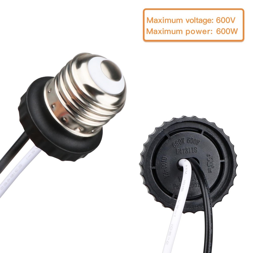 E26 Socket Adapter, 6 Pack Light Bulb Pigtail, Screw in Male , Medium Base