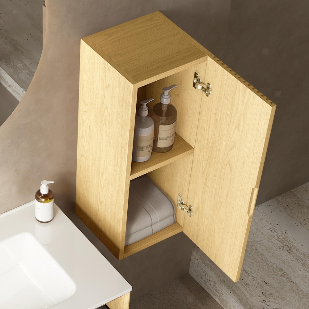 Oak Wall-Mounted Floating Bathroom Side Cabinet, 12'' with Soft