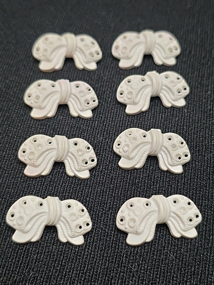 8 Vintage White Bow Buttons