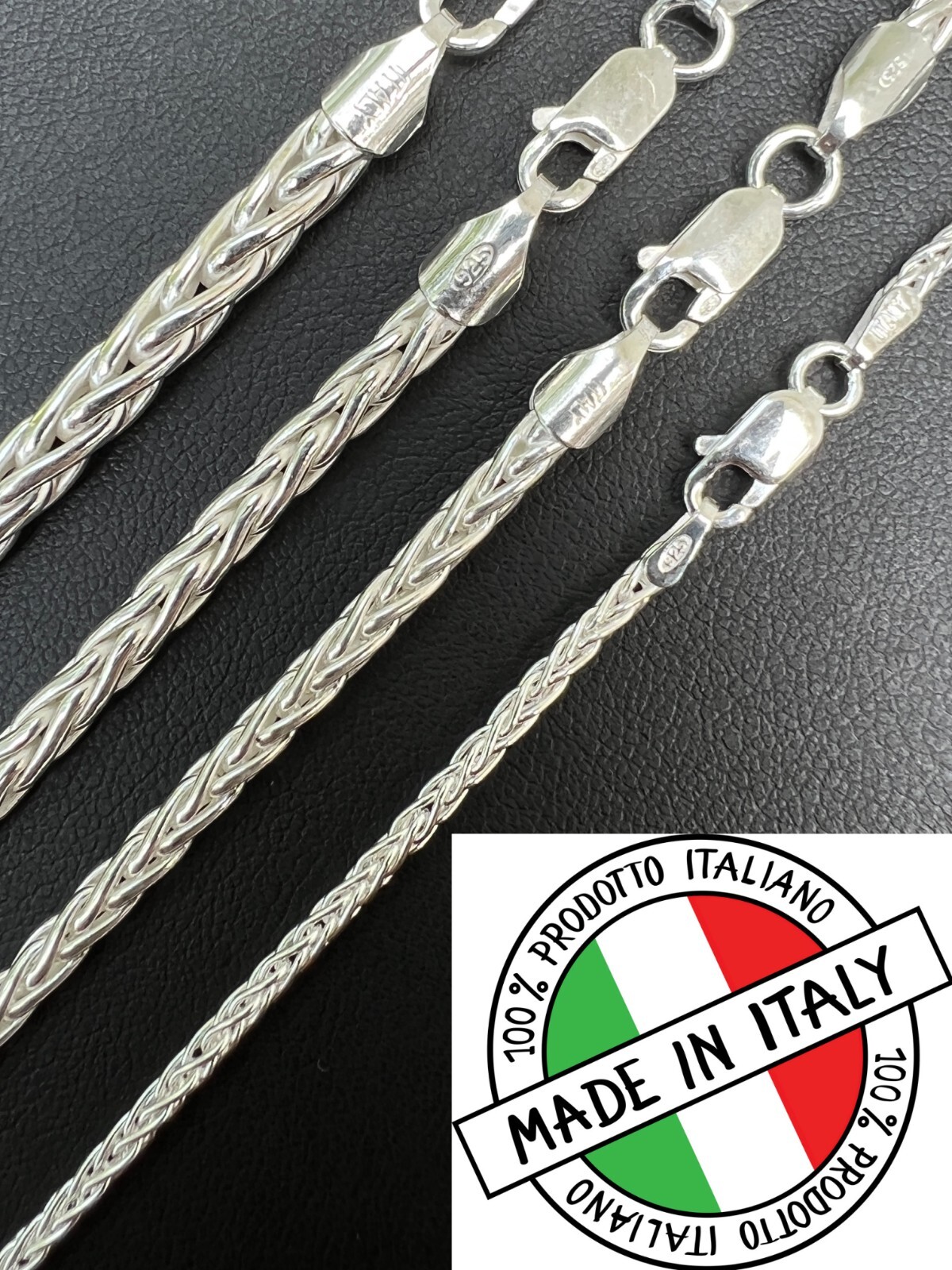 Real Solid 925 Sterling Silver Spiga Rope Wheat Chain Necklace 2-5mm 16-30"