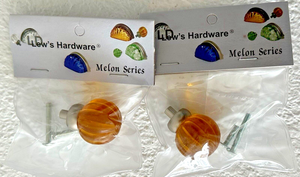 2 Lewis Dolin Melon Transparent Amber Brushed Nickel Drawer Cabinet Knobs Pulls