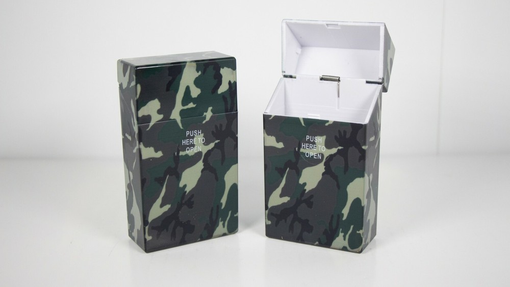 12 Camouflage Design Push Open Plastic Cigarette Case Pack Holder King Size