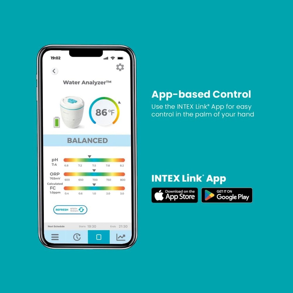 INTEX Smart Pool Water Analyzer with App for Saltwater System & Sand Filter Pump