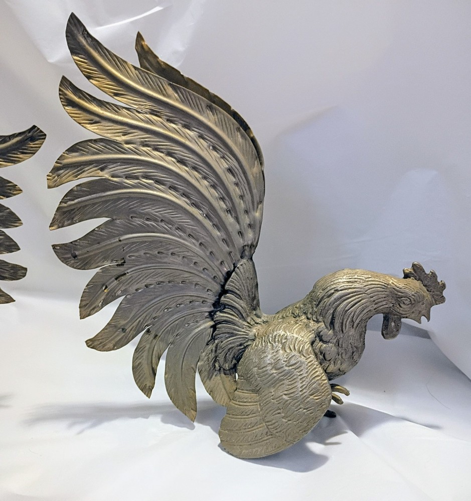 Vintage Pair of Silver Plated Bird Sculptures Fighting Roosters - Large